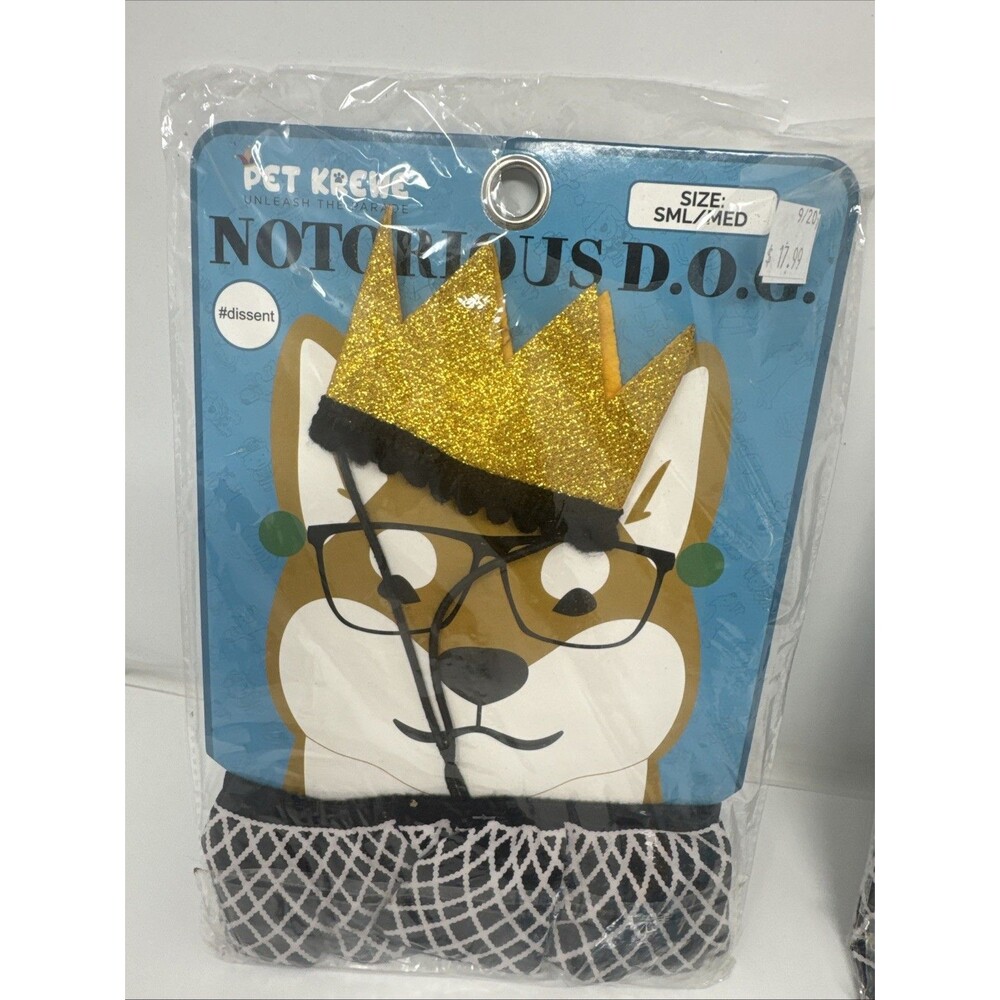 Pet Krewe Notorious RBG Dog Costume Glitter Crown & Dissent NEW Small Medium